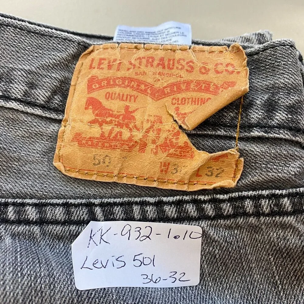 Levis 501 Jeans Mens 36x32 Gray Button‎ Fly 100% Cotton